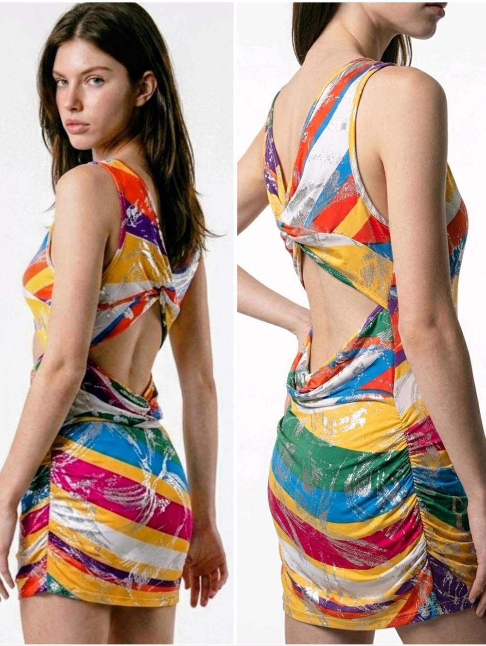 Vintage 2000's Body Central Mini Dress Swim Cover Up Tunic Ruched Bodycon Large